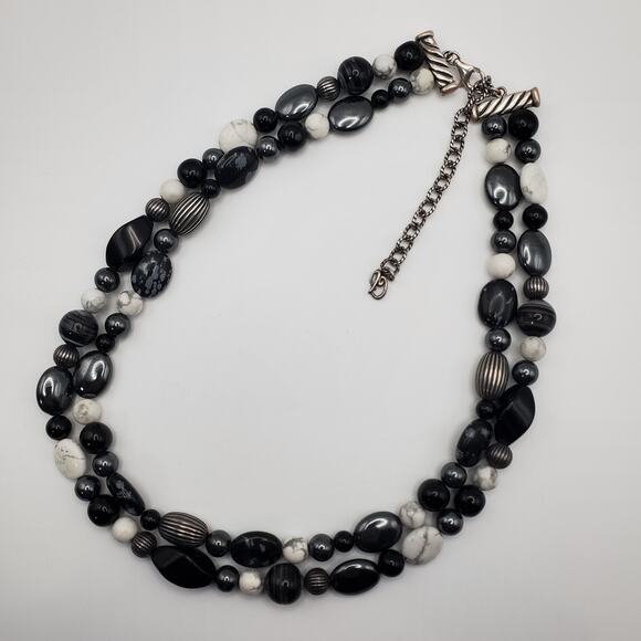 CAROLYN POLLACK Sterling Silver 2 Strand Agate Howlite Onyx Hematite Necklace - Picture 2 of 7